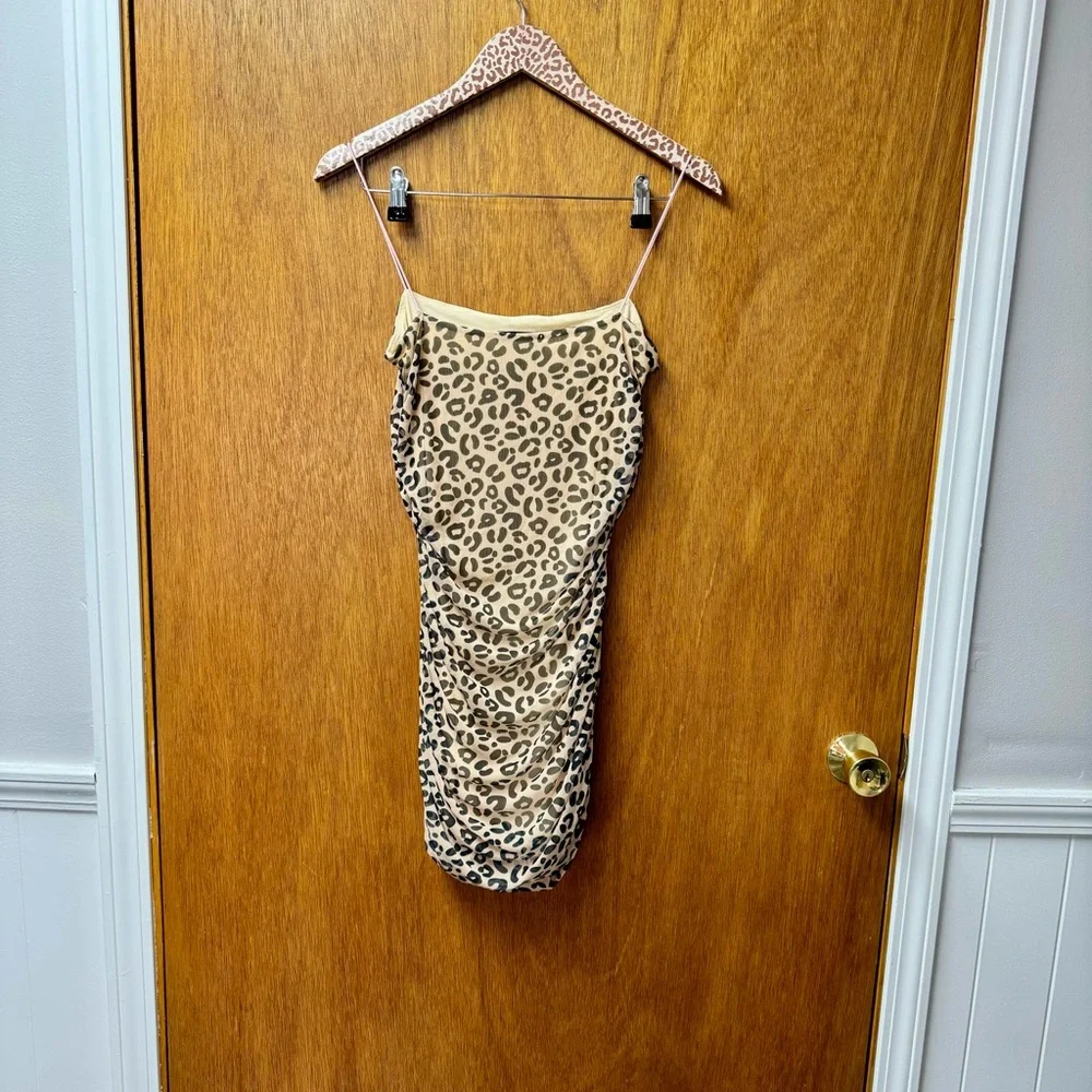 Sandy Liang Lily Leopard Print Sleeveless Ruched Mini Dress Bodycon 6 - Picture 14 of 15